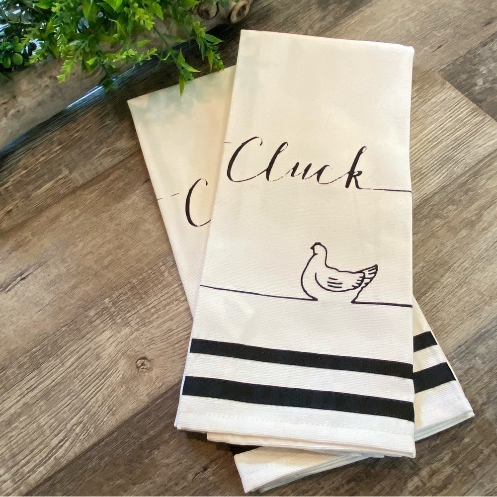 DECORATIVE DISH TOWELS Black & White Minimalist Chicken Farmhouse, Set of 2, NWT